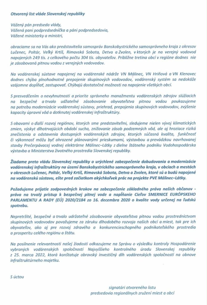 Otvorený list PVE Málinec - Látky